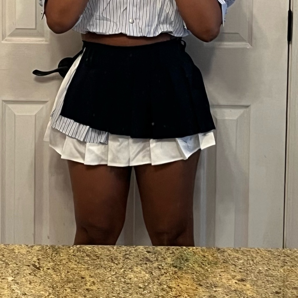 Navy and White Pleated Skirt